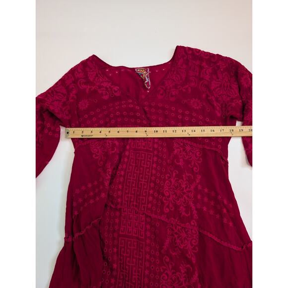 JOHNNY WAS pinkish red v-neck embroidered Tunic Top size s See Measurements - Picture 5 of 8